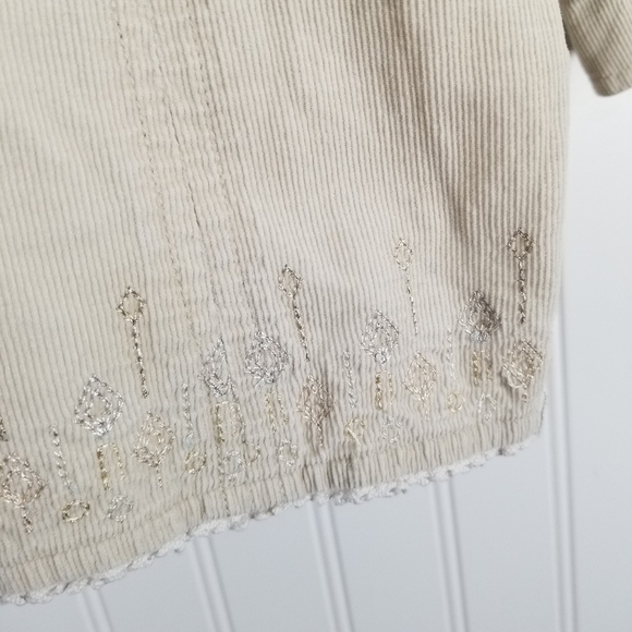 J Jill Embroidered Corduroy Button Front Shirt Lightweight 3/4 Sleeve Pockets - Picture 3 of 11